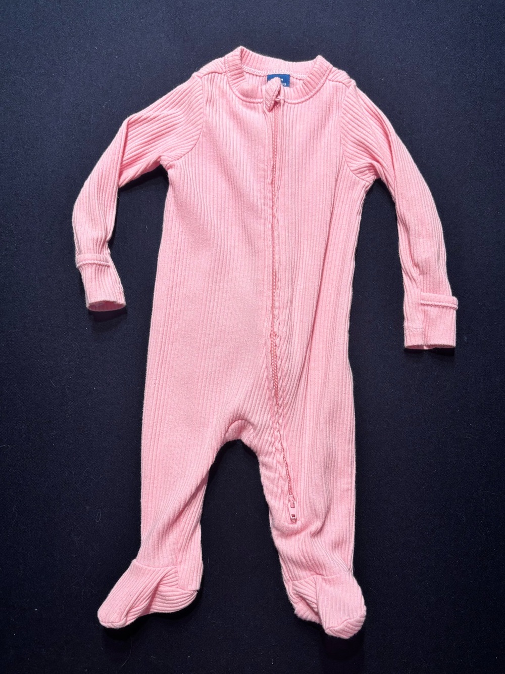 Old Navy Soft Ribbed Pink Footed One-Piece with double Zipper - 0-3M
